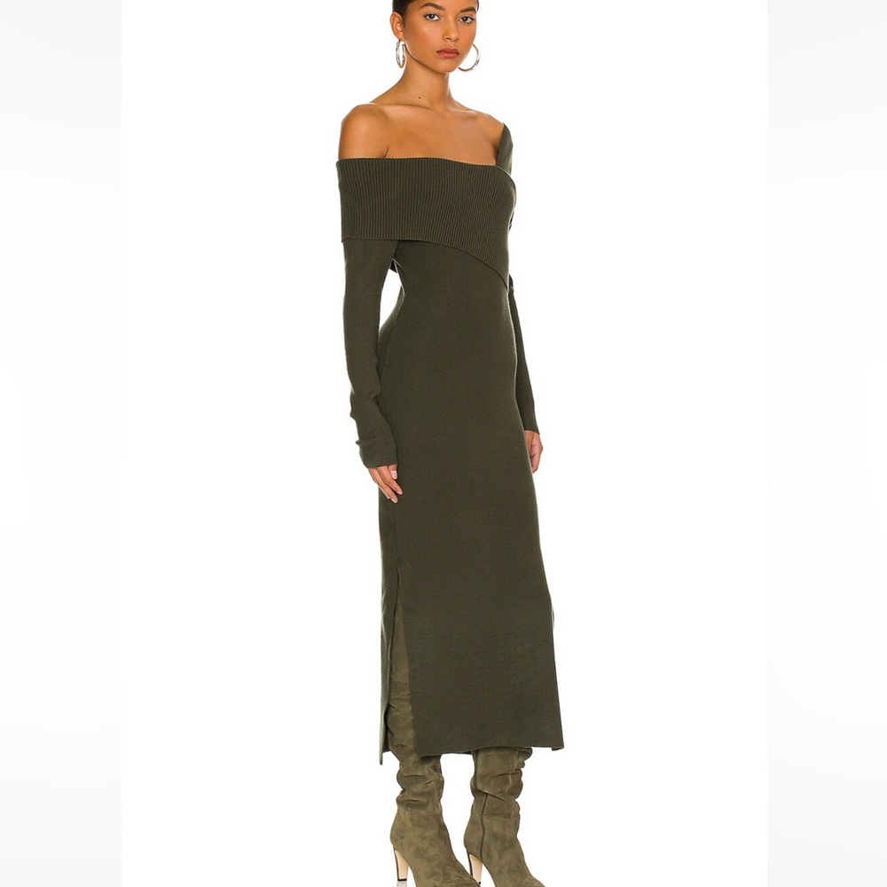 Sylvie Midi Sweater Dress in Olive Green